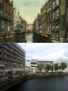 De Steiger in Rotterdam, toen (foto Stadsarchief Rotterdam) en nu (foto auteur)