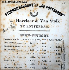 Prijscourant Posthoorn Rotterdam 1873
