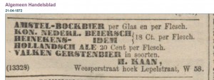 Algemeen Handelsblad 21-4-1872 - First mention of Amstel Bock