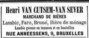Deze bierhandelaar verkocht in 1893 geuze op vat en op fles. Bron: Le Peuple 22-1-1893.